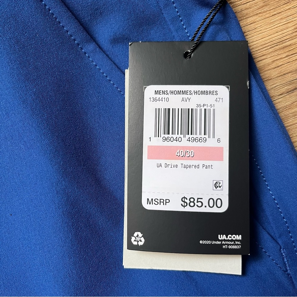 Under Armour Drive Tapered Pants Men's 40 X 30 Blue Mirage Golf Stretch NWT - Picture 3 of 12